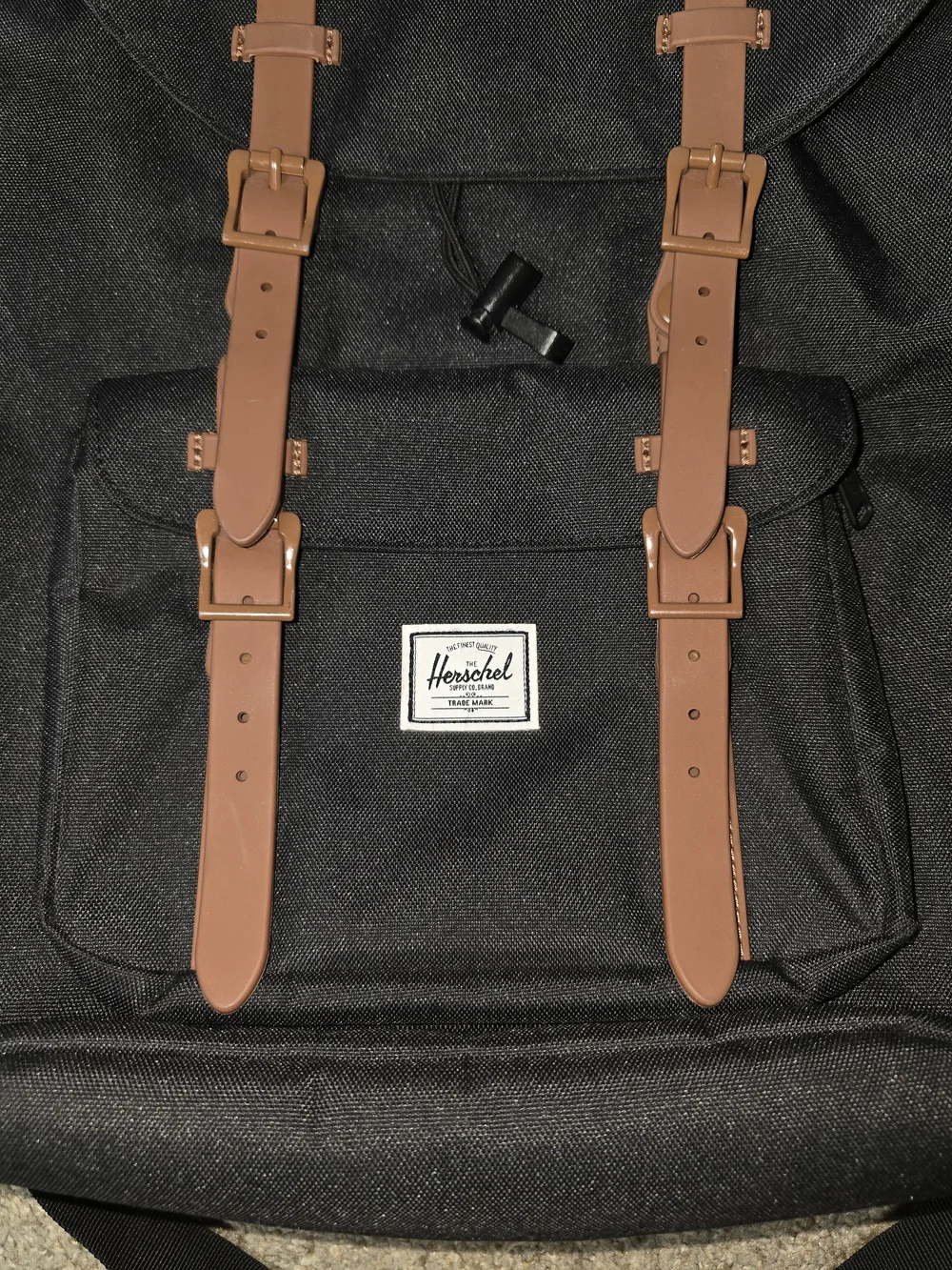 Rare Herschel Supply Company Little America Black Backpack with Brown Straps